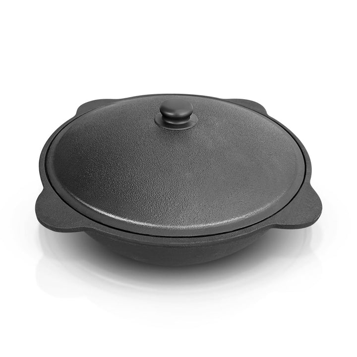 Gusseisen Kazan 22 L mit Deckel aus Aluminiumguss für Plov Usbekisch Flacher Boden Kochtopf WOK плов