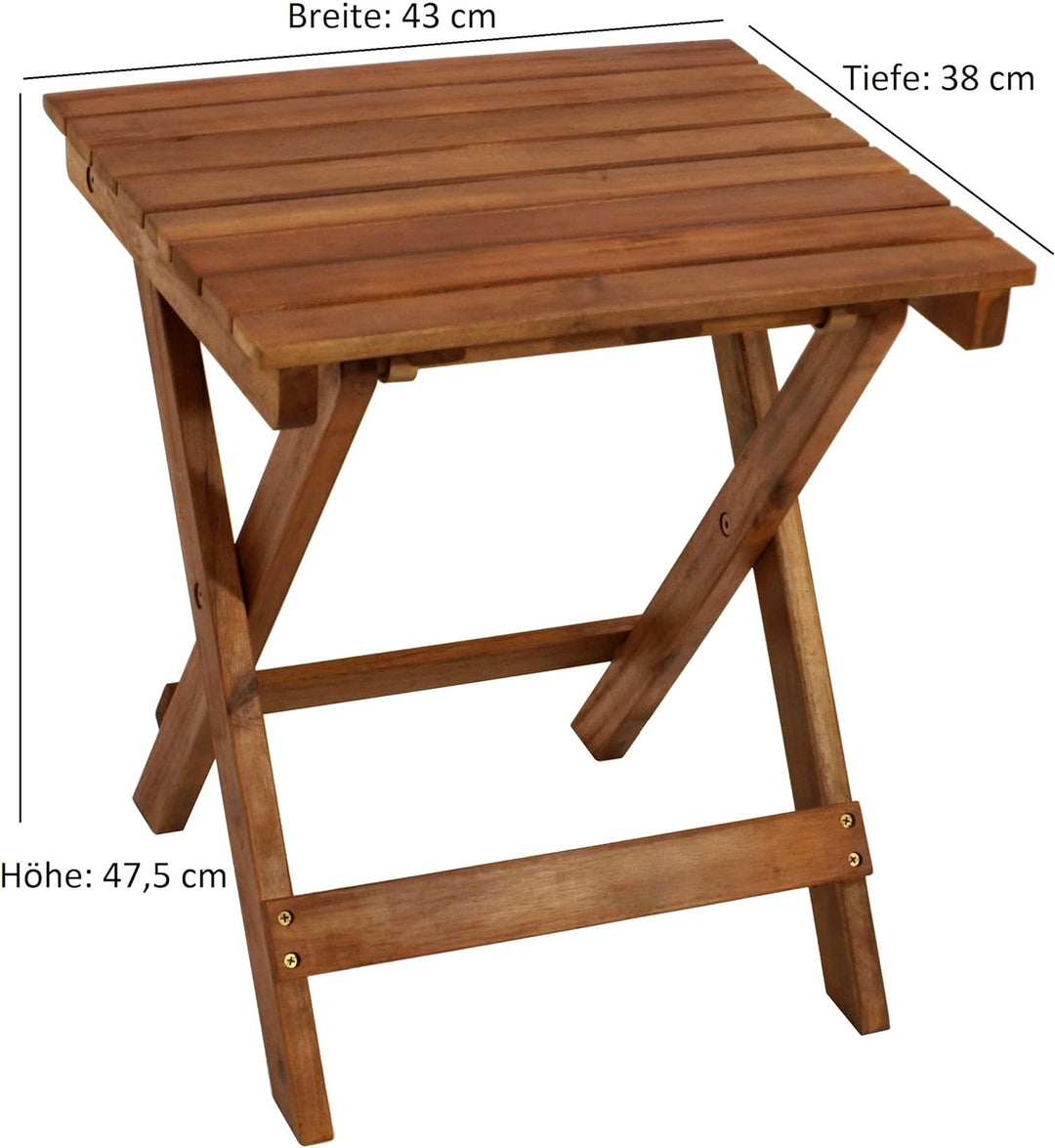 Gartentisch Beistelltisch MONTERIA 38x43cm klappbar, Akazie geölt, Höhe 47,5cm