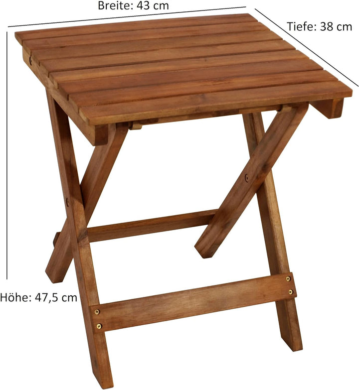 Gartentisch Beistelltisch MONTERIA 38x43cm klappbar, Akazie geölt, Höhe 47,5cm