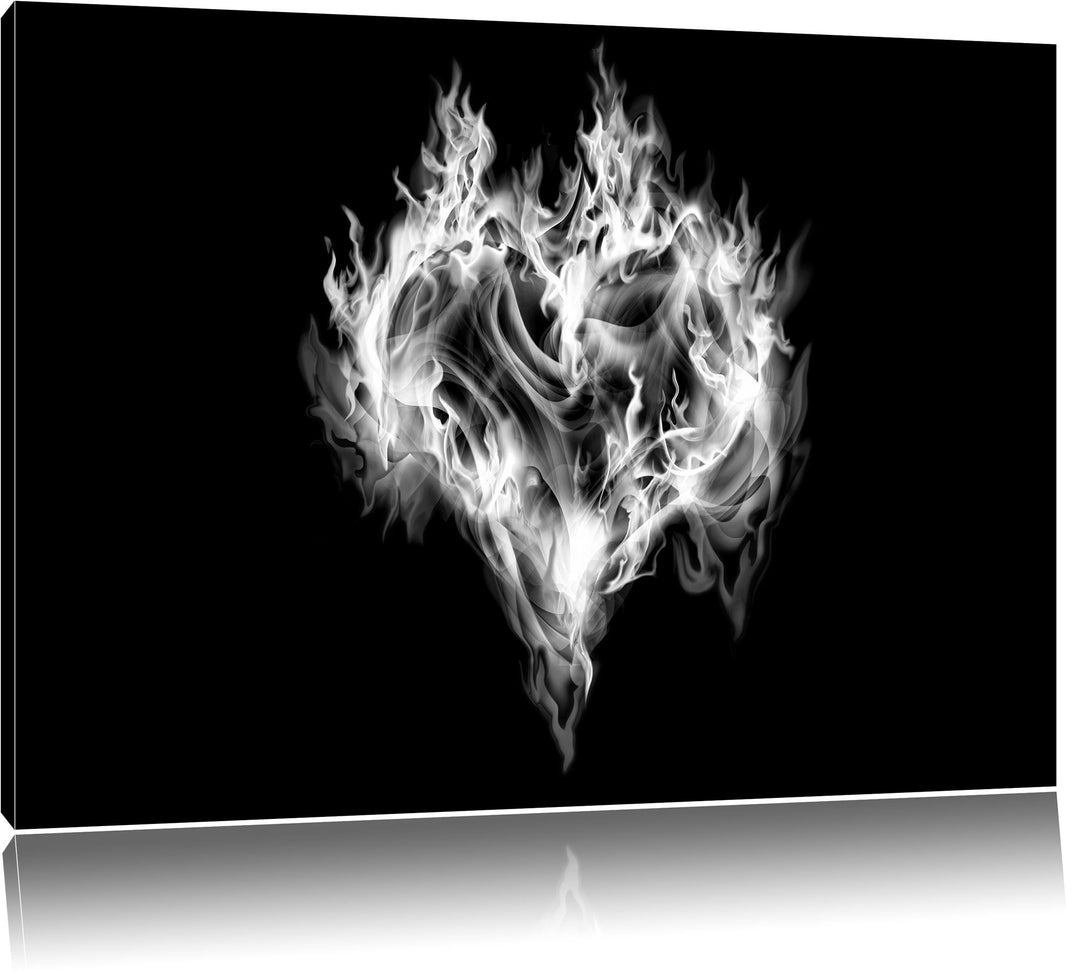 Pixxprint Dark Herz aus Feuer und Wasser / 100x70cm Leinwandbild bespannt auf Holzrahmen/Wandbild Ku