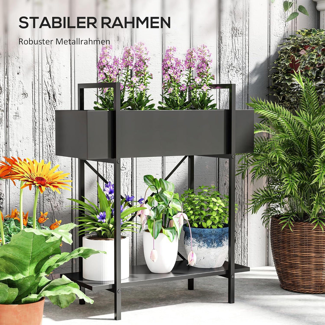 Outsunny 2-Etagen Pflanzenständer, Blumenständer für Innen Aussen, Pflanzenregal aus Metall, mehrstö