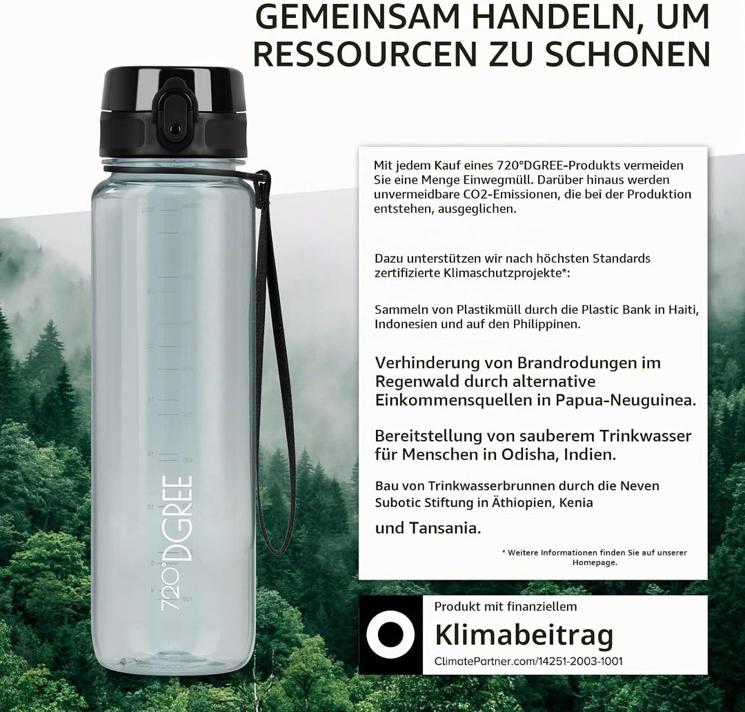 720°DGREE Trinkflasche 1l “uberBottle“ crystalClear +Früchtebehälter - BPA-Frei, Auslaufsicher - Was