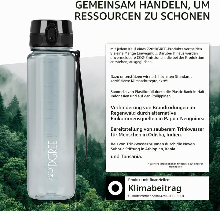 720°DGREE Trinkflasche 1l “uberBottle“ crystalClear +Früchtebehälter - BPA-Frei, Auslaufsicher - Was