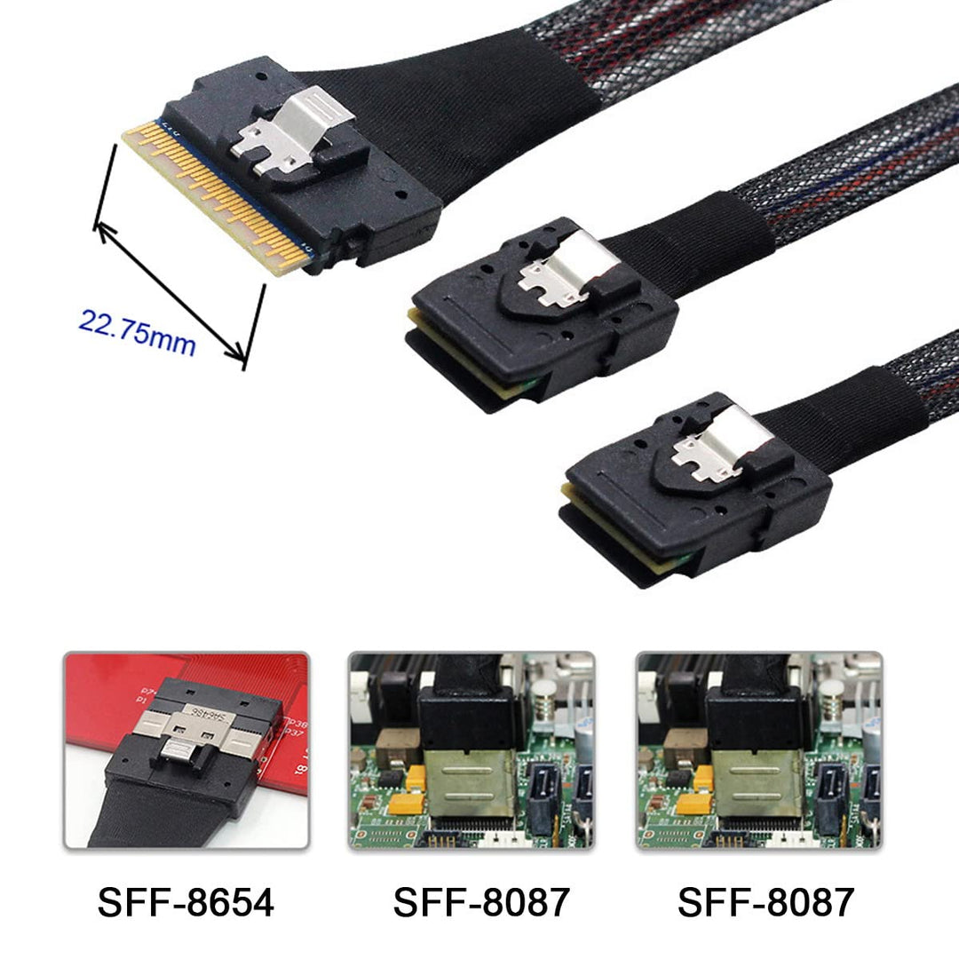 cablecc PCI-E Ultraport Slimline SAS Slim 4.0 SFF-8654 8i 74pin auf Dual SFF-8087 Mini SAS Kabel PCI