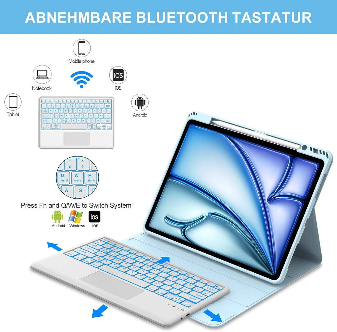 Tastatur für iPad Air 13" M4 2026/M3 2025/M2 2024 mit Touchpad, Hülle Tastatur für iPad Pro 12.9 6/5