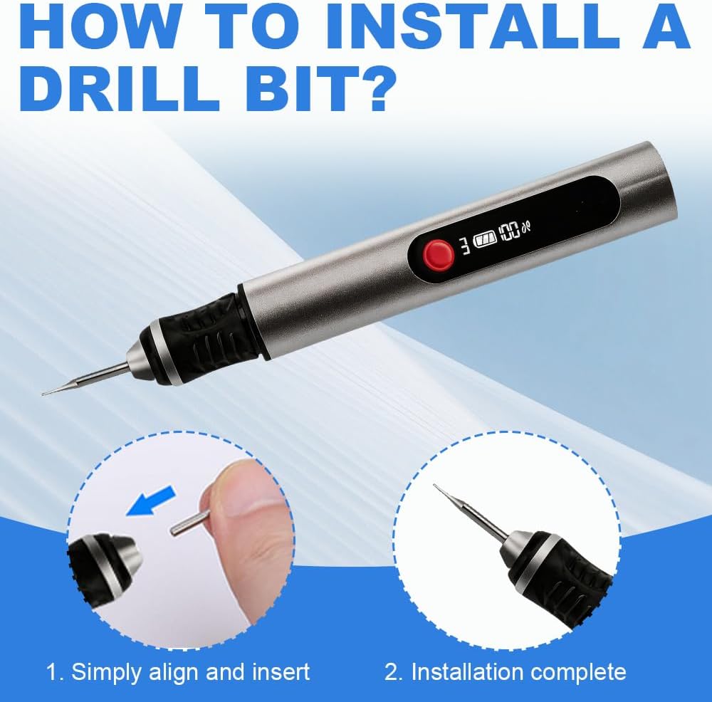 Gravierstift, Elektrischer Gravur Stift mit 30 Bits und 16 Vorlagen, Kabelloser Tragbarer Gravur Ger