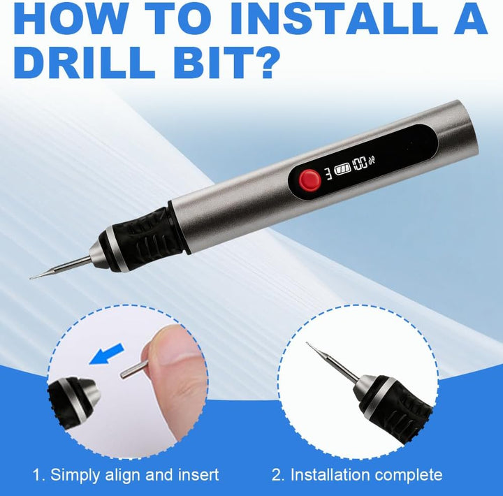 Gravierstift, Elektrischer Gravur Stift mit 30 Bits und 16 Vorlagen, Kabelloser Tragbarer Gravur Ger