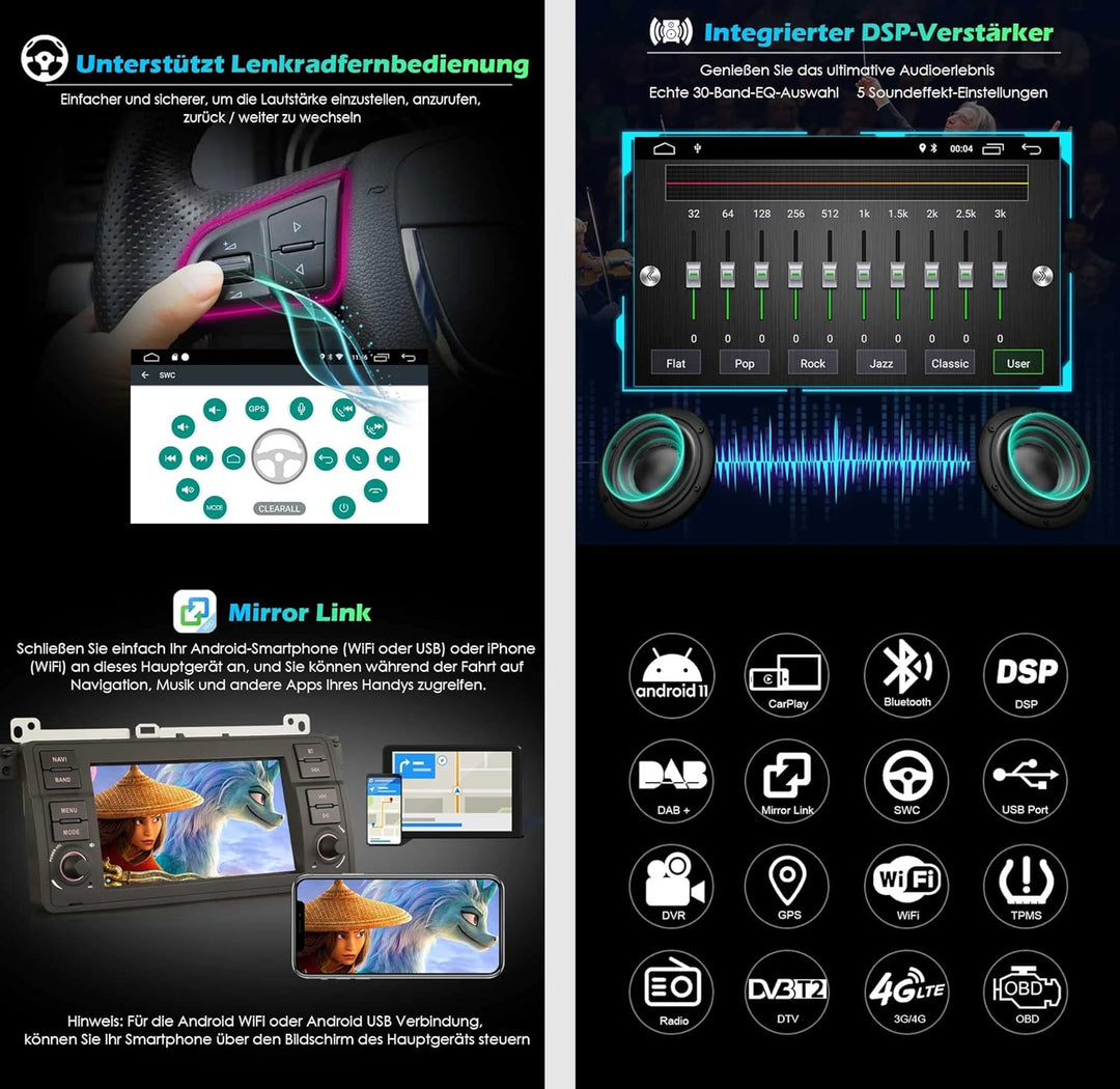 GONFEN Android 11 Autoradio für BMW 3er E46 M3 Rover 75 MG ZT Mit GPS Navi CarPlay Mirro Link Blueto