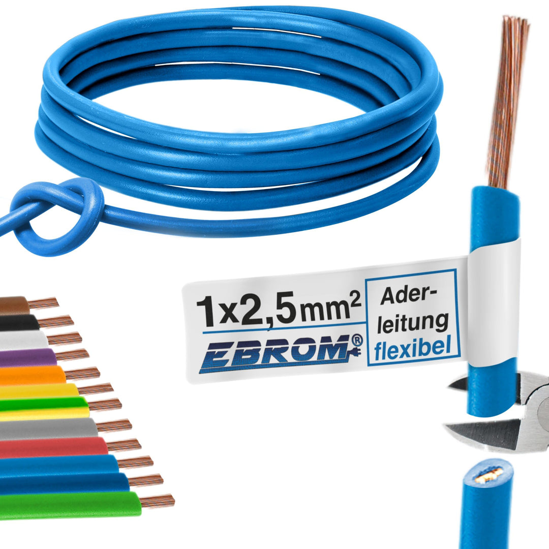 EBROM Aderleitung Einzelader flexibel H07V-K 2,5 mm² - hellblau, 65 m | von 5 bis 100 m bestellbar -
