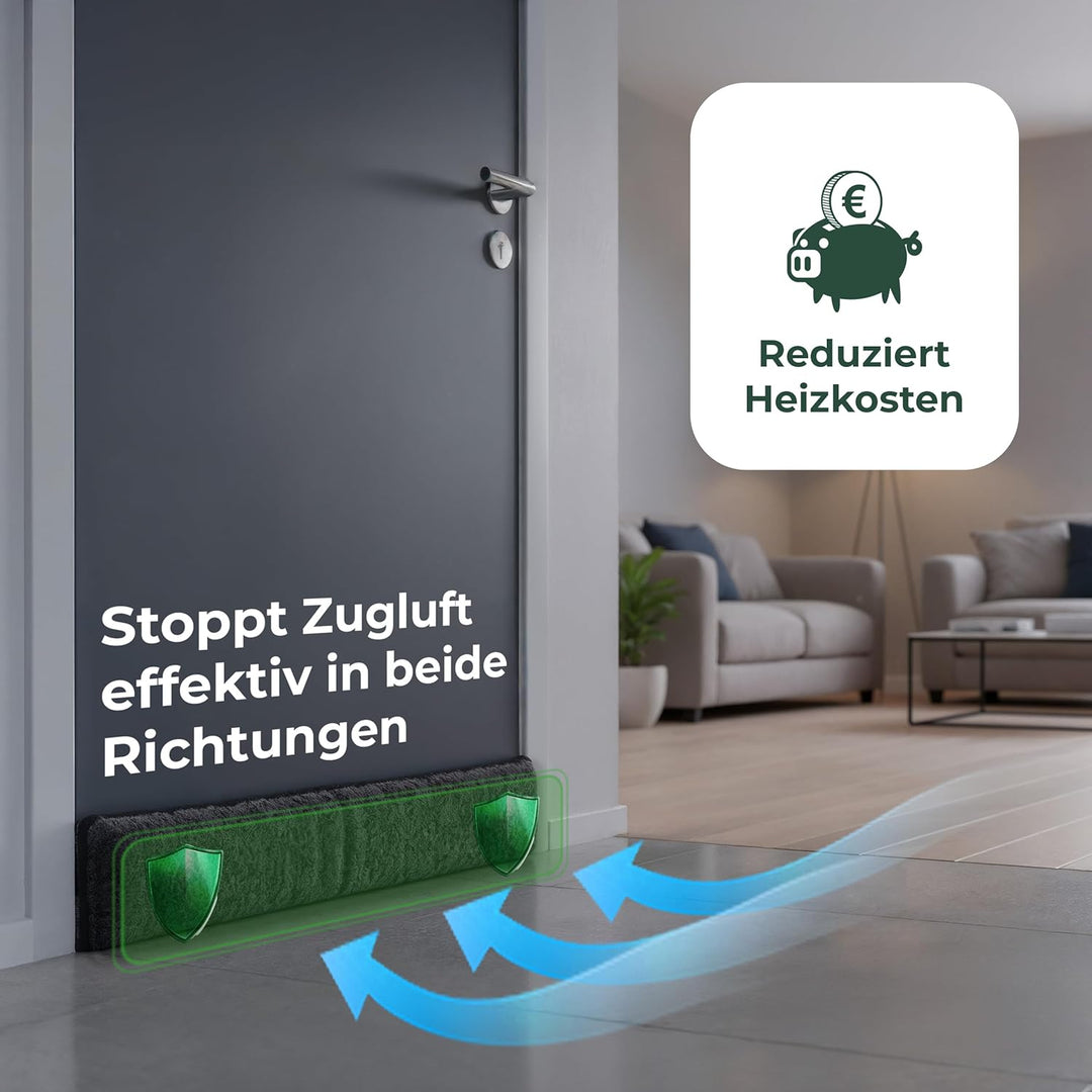 Zugluftstopper für Türen 80cm Anthrazit Schurwolle – stoppt Zugluft &amp; Kälte, dämpft Lärm/Staub/Licht