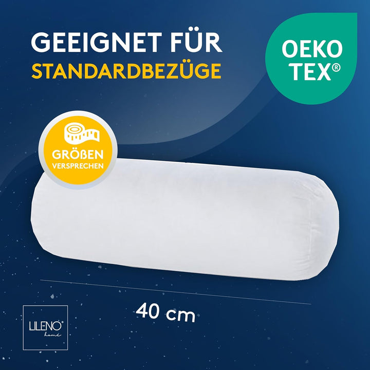 LILENO HOME Microfaser Nackenrolle 15x40 cm [2er Set] bis 95 Grad waschbar mit Reissverschluss - Kop