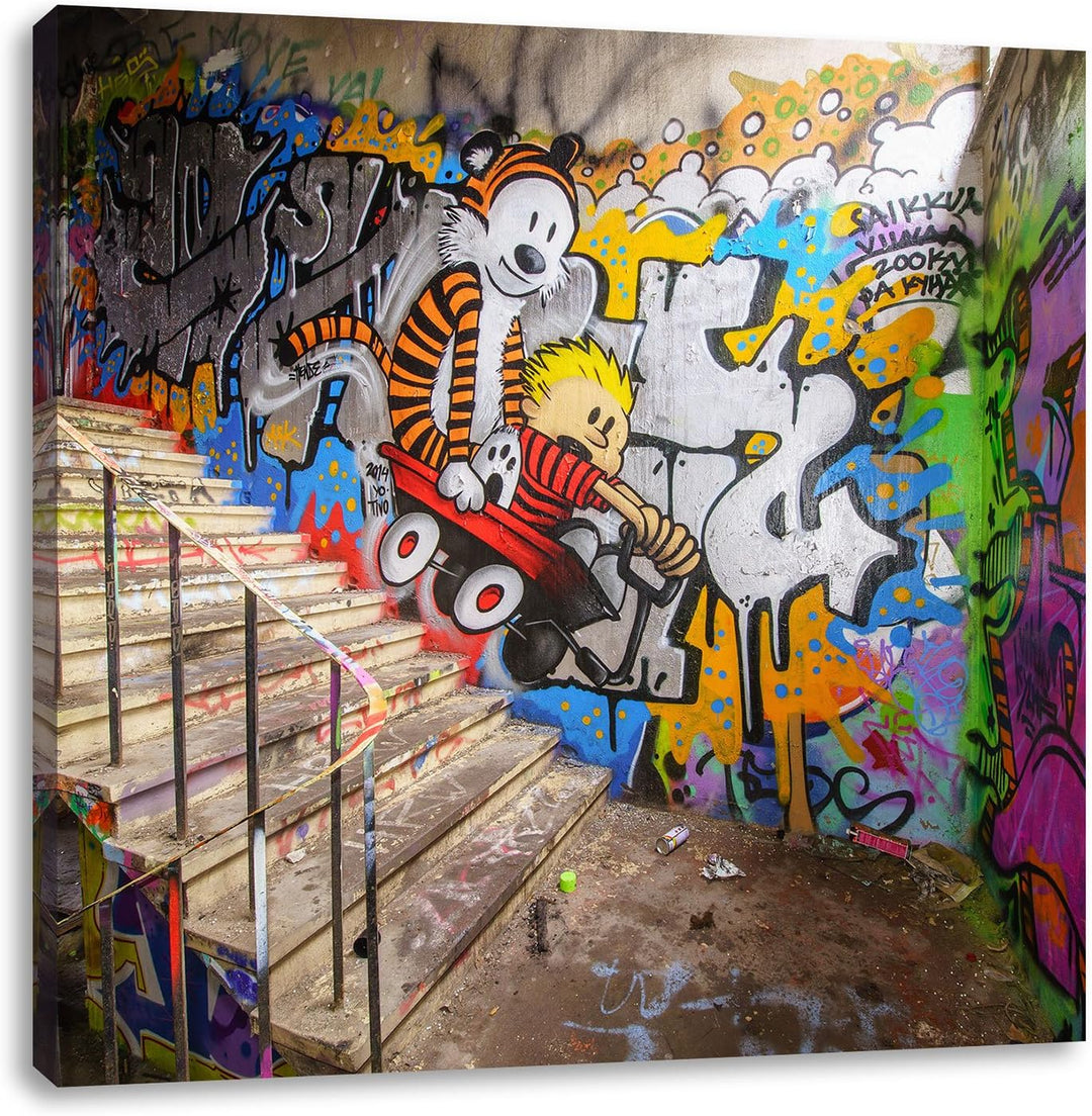 Pixxprint Coloured Streetart Graffiti als Leinwandbild/Grösse: 70x70 cm/Wandbild/Kunstdruck/fertig b