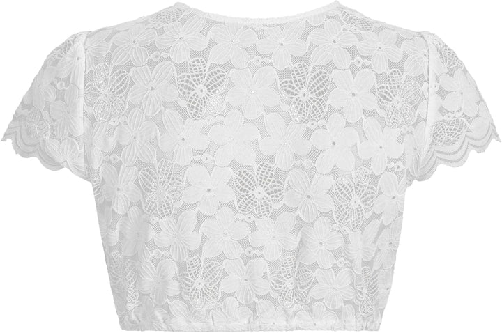 Kelliar Dirndl Bluse Damen Kurzarm Trachtenbluse Dirndlbluse Spitze Weiss Dirndlblusen für Oktoberfe
