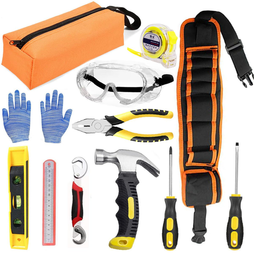 Kinder Werkzeug für Anfängern, Starter-Set für Kinder mit Werkzeugtasche, Werkzeuggürtel, Hammer, Za