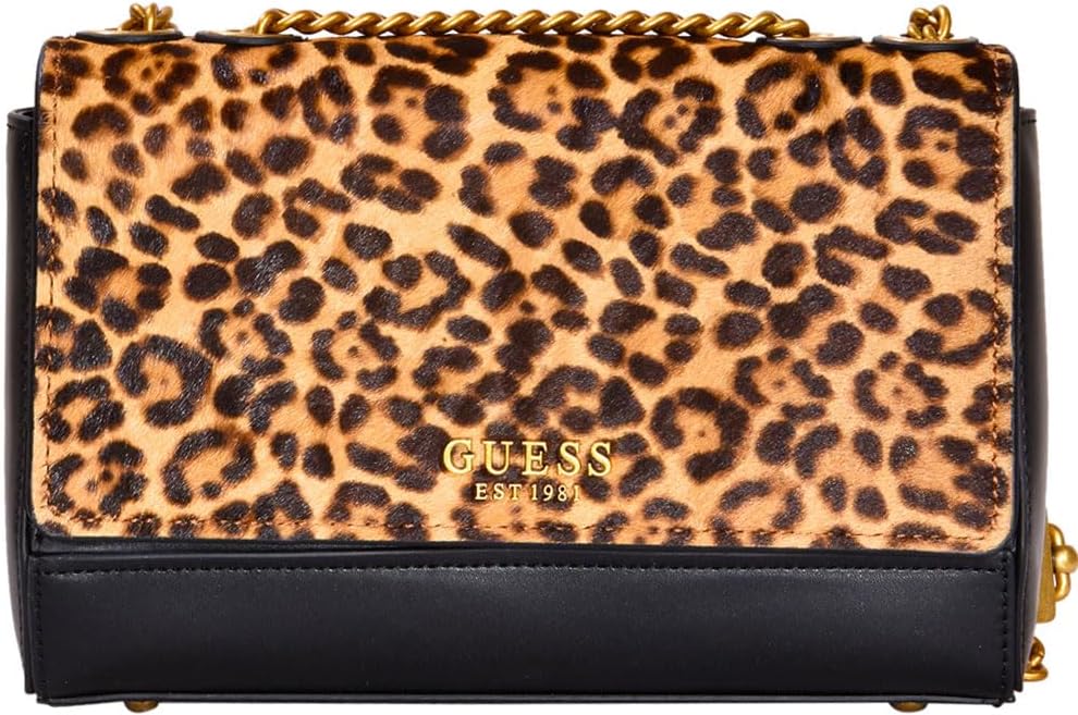 GUESS Damen Iseline Convertible Flap Umhängetasche, Crossbody-Klappe Leopard, Leopard