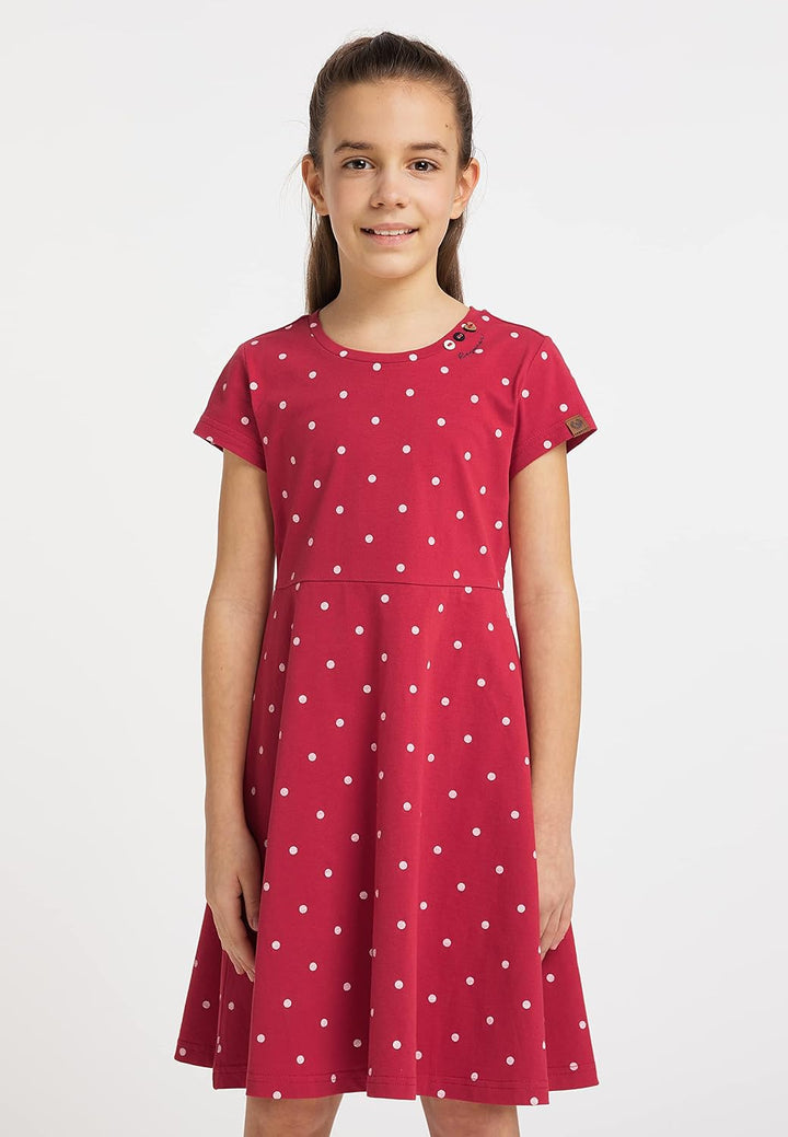 Ragwear Mädchen Kleid GWENDOLINE und GWENDOLINE DOTS Sommerkleid gepunktet und Einfarbig in sommerli