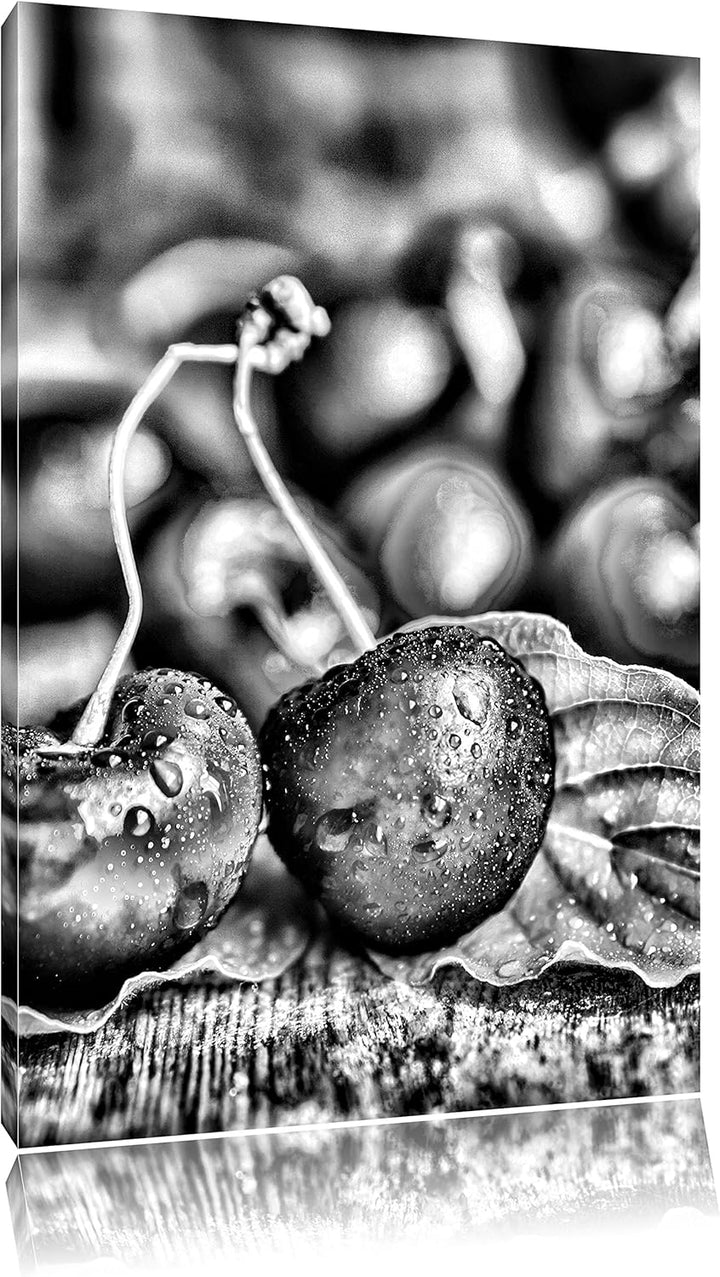 Monocrome, Kirschen, Format: 100x70 auf Leinwand, XXL riesige Bilder fertig gerahmt mit Keilrahmen,