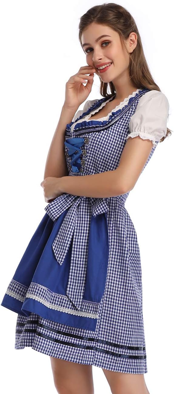 KOJOOIN Trachtenkleid Dirndl Kurz Damen Midi für Oktoberfest 3tlg.- Drei Teilig: Kleid, Bluse, Schür
