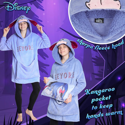 Disney Übergrosse Kapuzenpullover Mädchen 2-in-1 Kissen Hoodie, Sherpa-Kapuze & 3D-Ohren One Size -