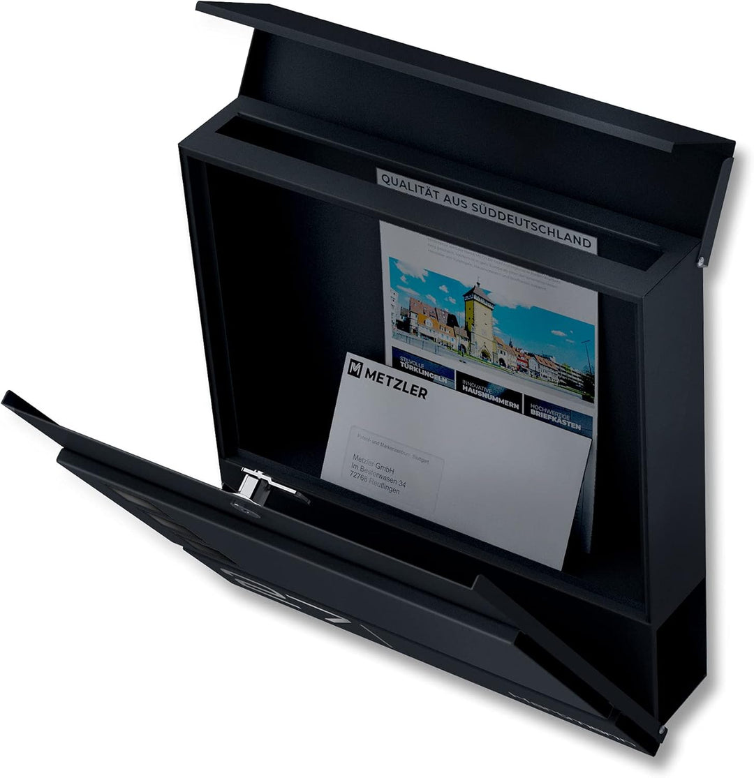 Metzler Briefkasten in Anthrazit RAL 7016 Cube - Name & Hausnummer als Lasergravur - Design Wandbrie