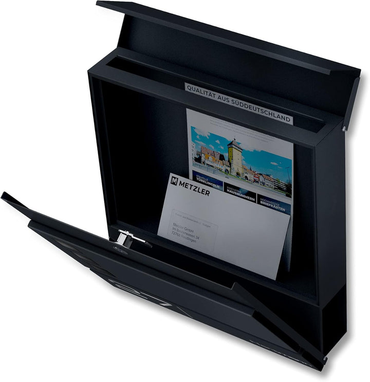 Metzler Briefkasten in Anthrazit RAL 7016 Cube - Name & Hausnummer als Lasergravur - Design Wandbrie