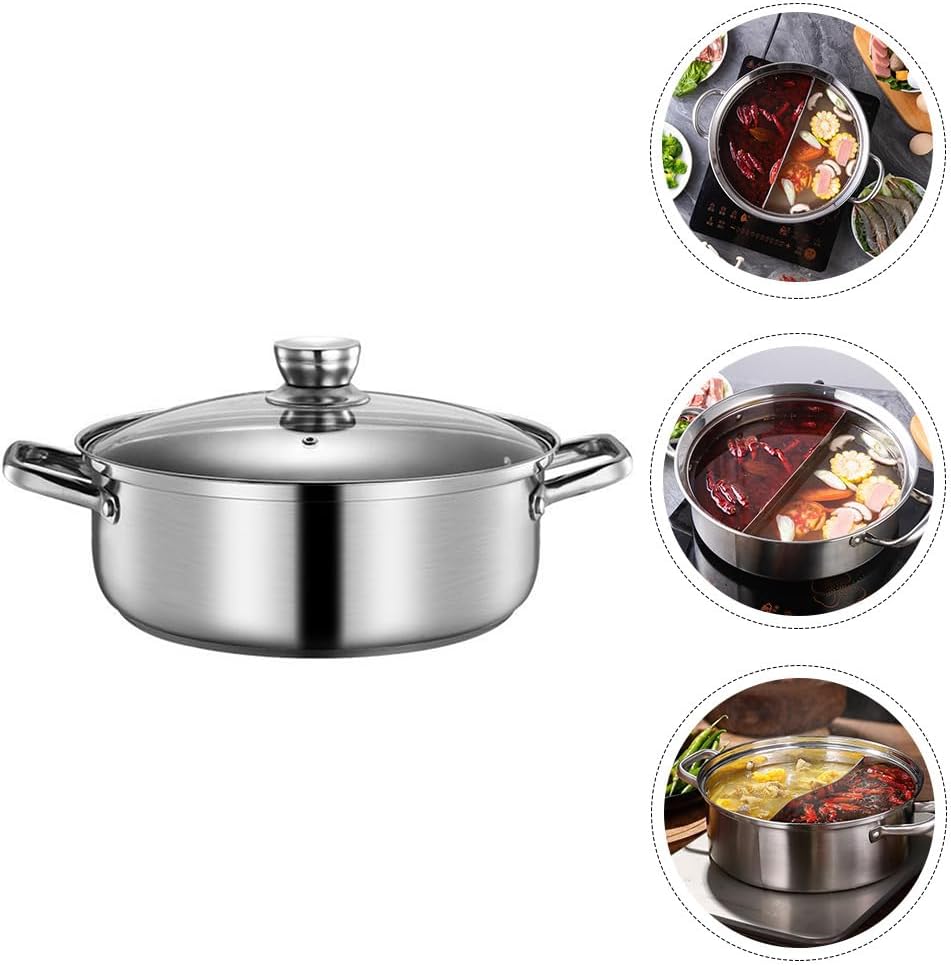HEMOTON Hot Pot mit Trennwand Edelstahl Shabu Shabu Topf mit Glasdeckel Kochgeschirr Set Hot Pot Sup