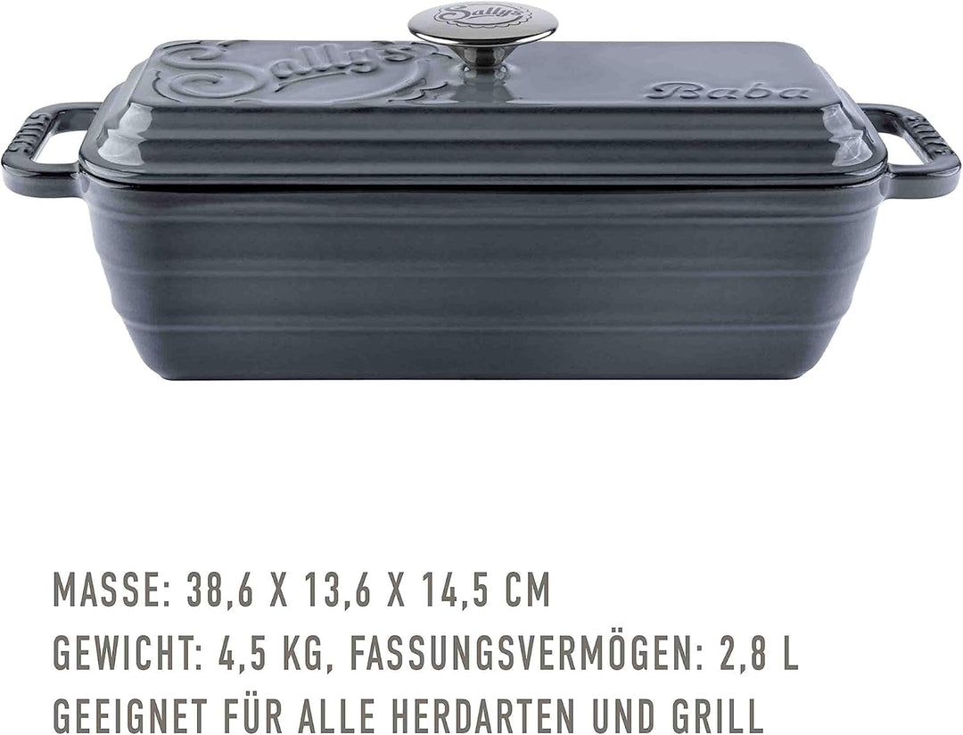 Sallys Gusseisen Brot- Backform Baba (Smokey Grey Majolika), Smokey Grey Majolika