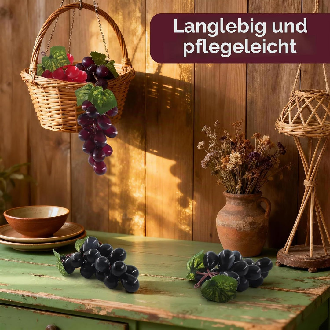 4-Bündel gefälschte Trauben mit 3-Strängen Künstliche Traubenreben Hängende Pflanzenblätter für Hoch
