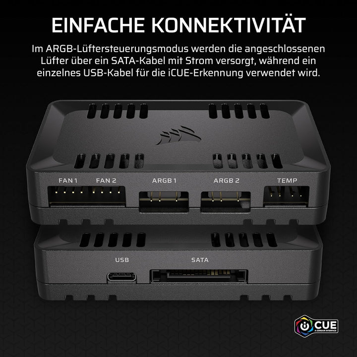 Corsair Commander Duo iCUE LINK RGB Beleuchtungs- und Lüftersteuerung – Steuerung von 12 Verketteten