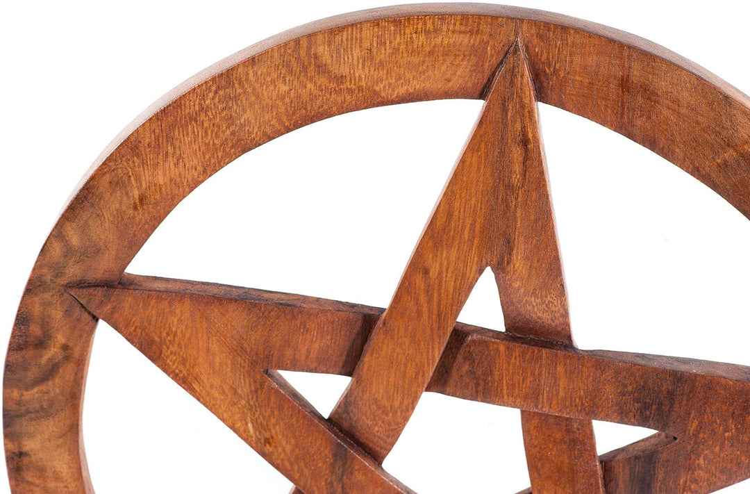 Windalf Grosses Schutz Holzskulptur SALUR Ø 30 cm Wunsch Pentagramm im Kreis Holzrelief Handarbeit