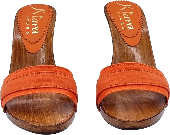 Kiara Shoes Damen-Clogs im Vintage-Stil Absatz 9 - Made in Italy - K6101 Arancio (37 EU, ORANGE) 37