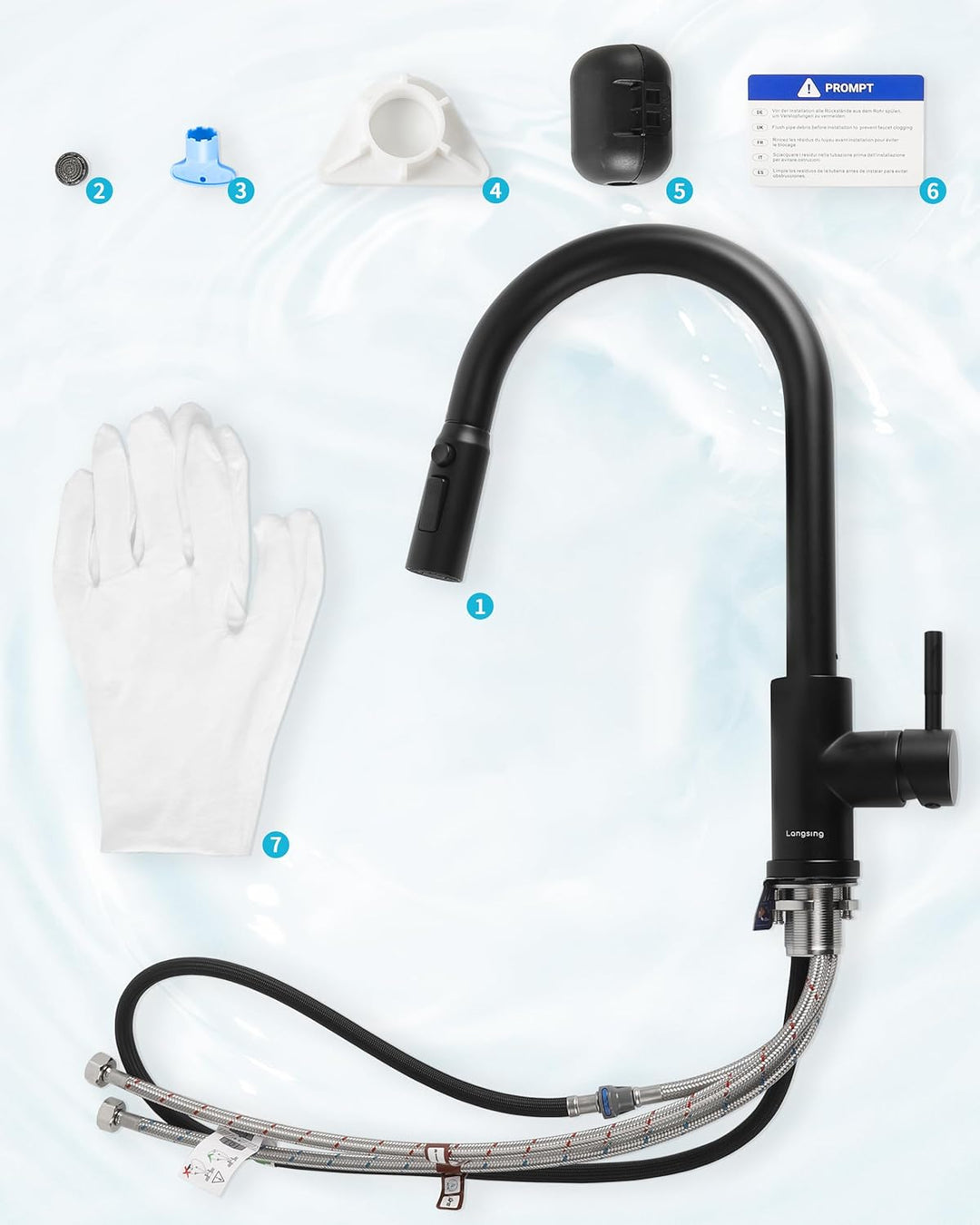 Küchenarmatur, Hochdruck Wasserhahn Küche Ausziehbar, Mischbatterie Küche mit küchenarmaturen, 360°-