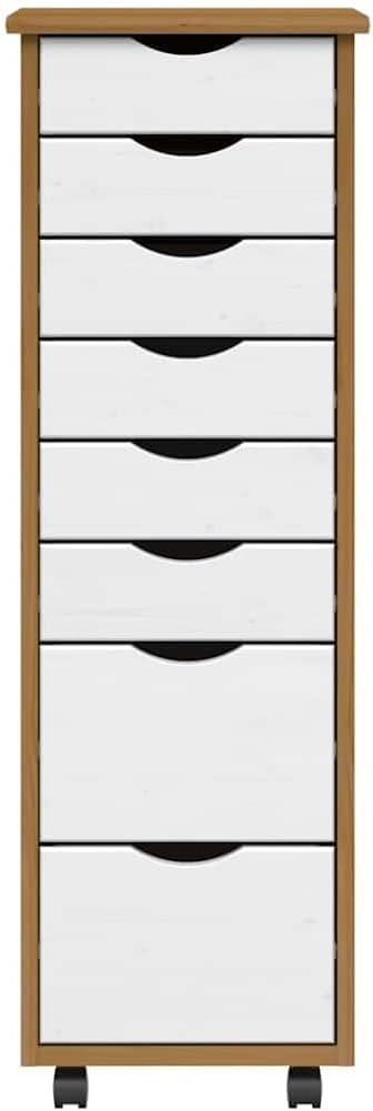 vidaXL Rollschrank mit Schubladen Moss Honigbraun Massivholz Kiefer