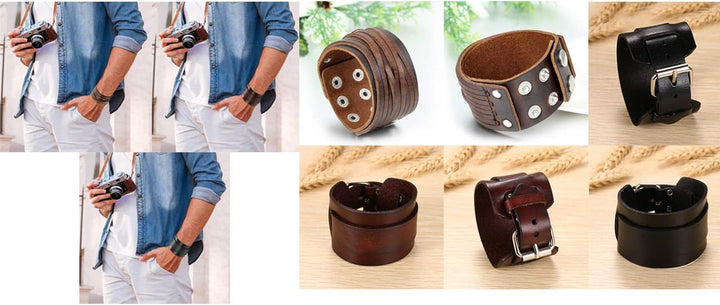 OIDEA 3PCS Herren Leder Armband Set (Punk Rock Stil 4.1cm-5cm Breite Gross geflochtene handgefertigt