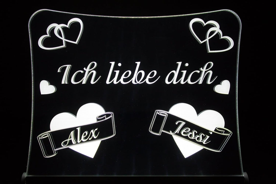 LED Acrylglas Schild"Ich liebe dich", 30x20 cm, mit persönlicher Laser Gravur (weiss), weiss
