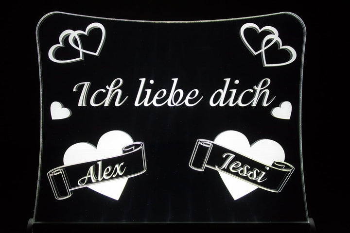 LED Acrylglas Schild"Ich liebe dich", 30x20 cm, mit persönlicher Laser Gravur (weiss), weiss