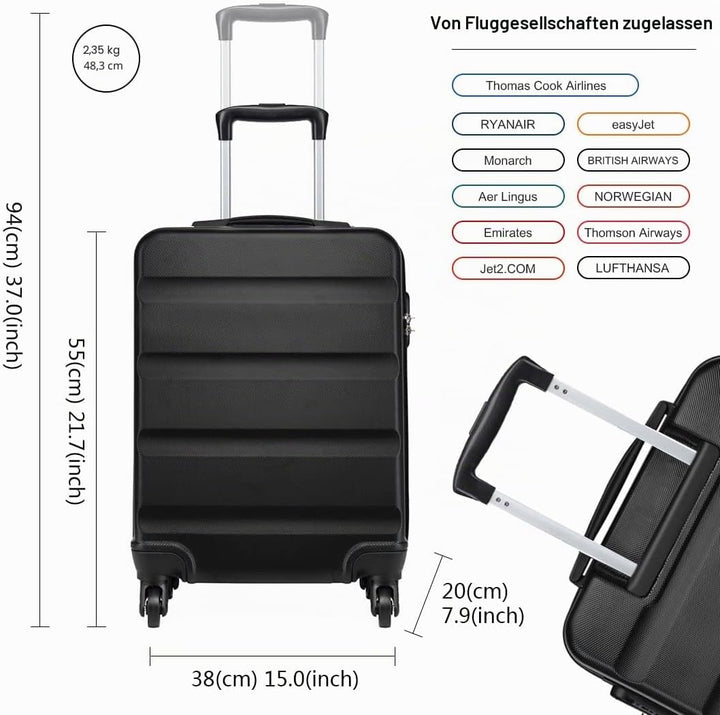 KONO Handgepäck Koffer Leicht Reisekoffer mit Rollen und TSA Schloss, Klein Koffer Trolley Handgepäc