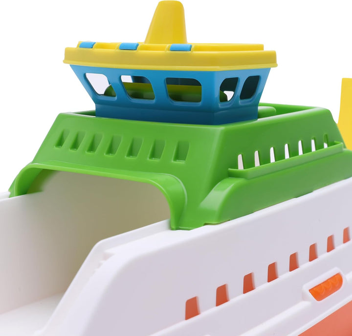 Toyland® 39cm (15 Zoll) Buntes Fährboot mit Beweglichen Rampen und 4 Mini-Autos – Schwimmendes Wasse