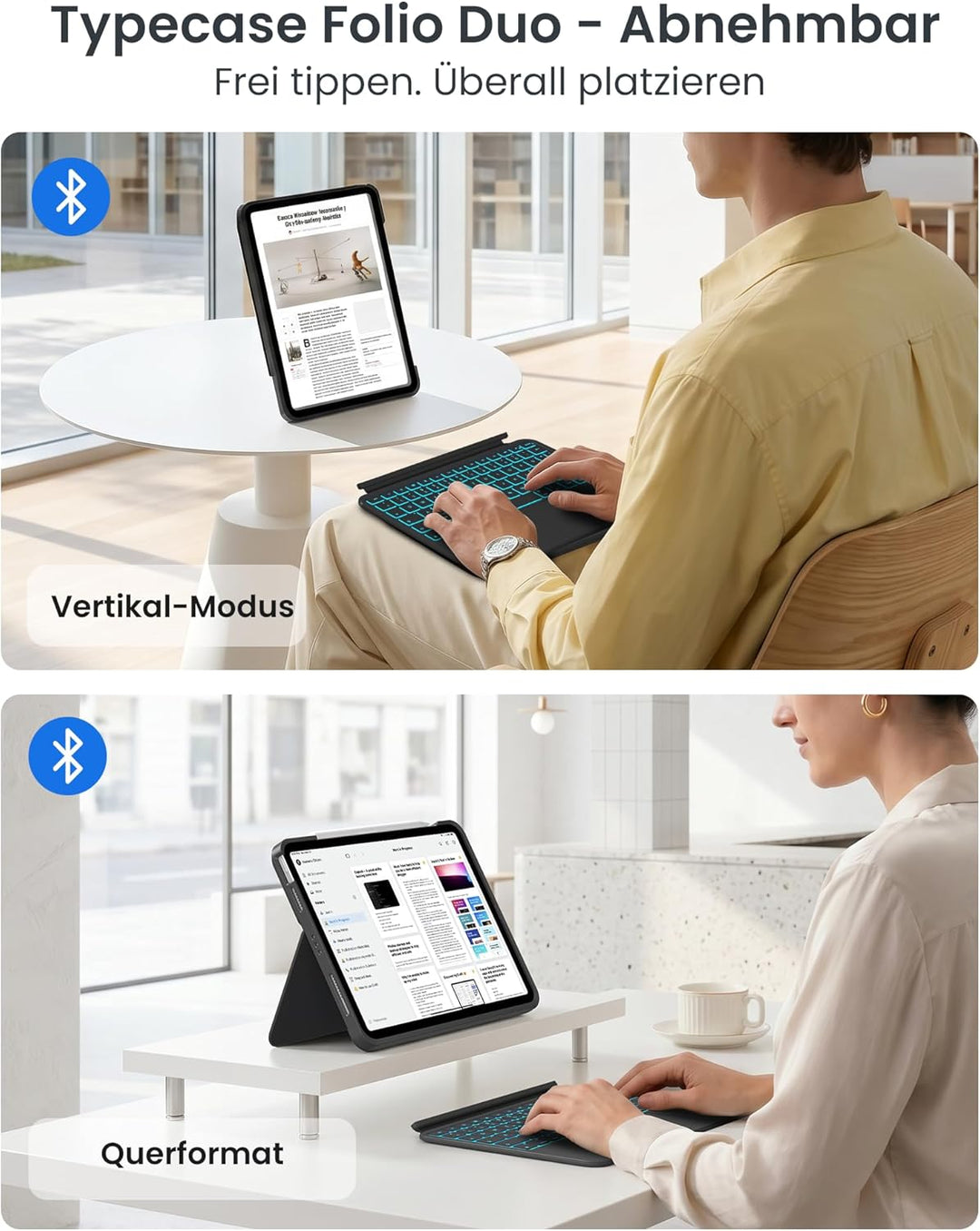 typecase Hülle mit Tastatur für iPad A16 11 2025/10 Generation & iPad Air 11" M4/M3/M2 & iPad Pro 11
