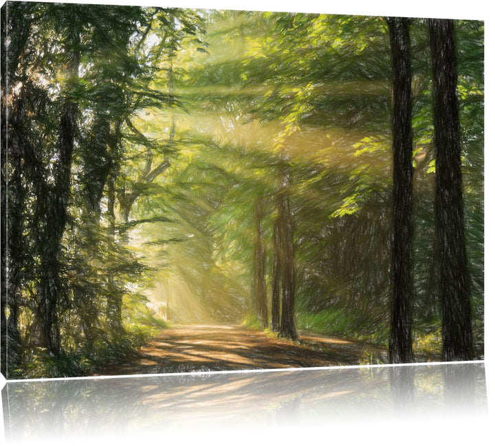 Pixxprint Waldweg im Frühling als Leinwandbild/Grösse: 100x70 / Wandbild/Kunstdruck/fertig bespannt,
