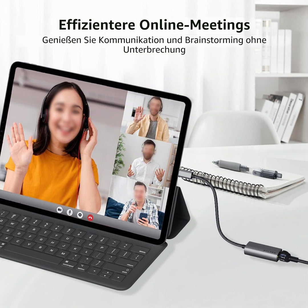 USB C auf Ethernet Adapter, WALNEW Typ C auf RJ45 Gigabit Ethernet Adapter, USB-C Thunderbolt 3 auf