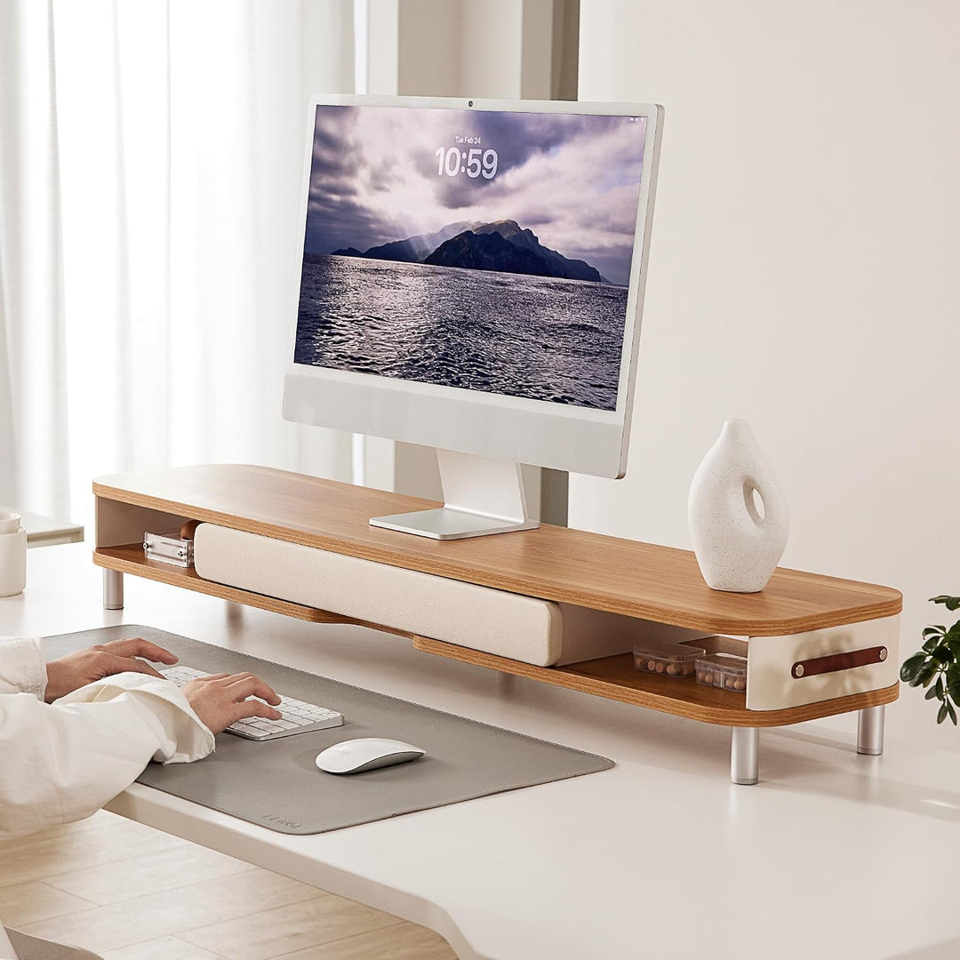 Fenge Dual Monitorständer mit AusziehenSchublade,Tragfähigkeit 35kg,Eiche, Eiche