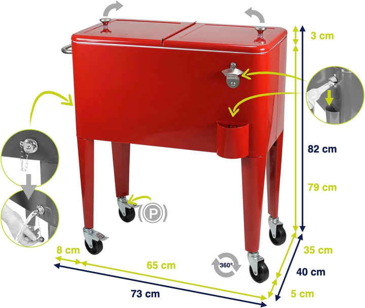 Kailua Cooler - Kühlbox, Kühlwagen, Getränkekühler Rot, Rot