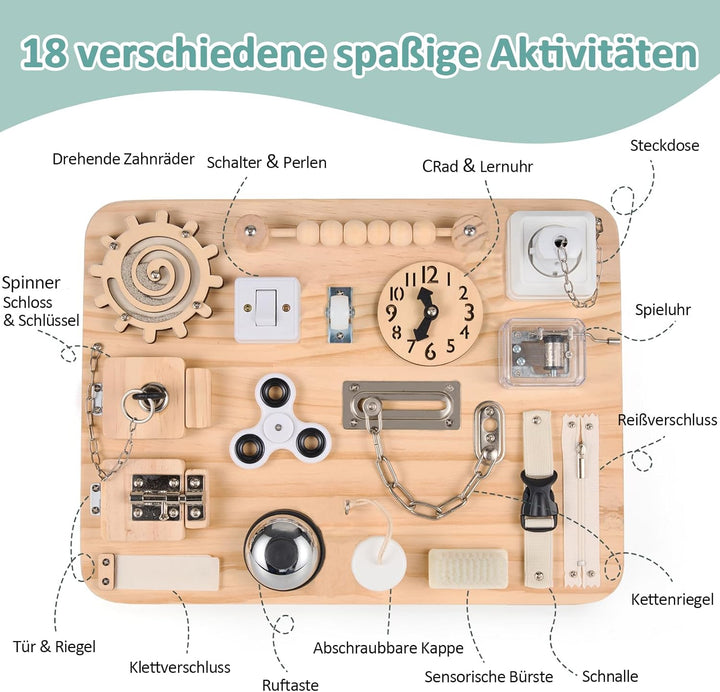 Potatomato Montessori Busy Board - Baby Spielzeug Sensorik Holzspielzeug Kinder Motorikspielzeug Ler