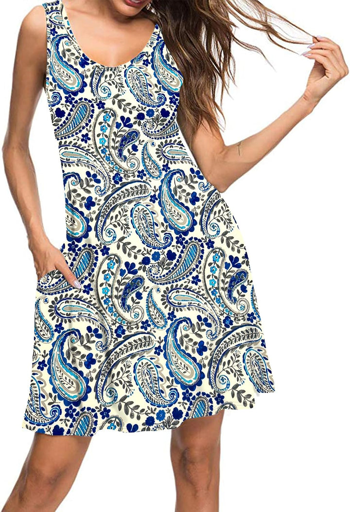 AUSELILY Sommerkleid Damen Ärmellose Strandkleid Leicht Swing Kleid V Ausschnitt Mini Kleid | kleid