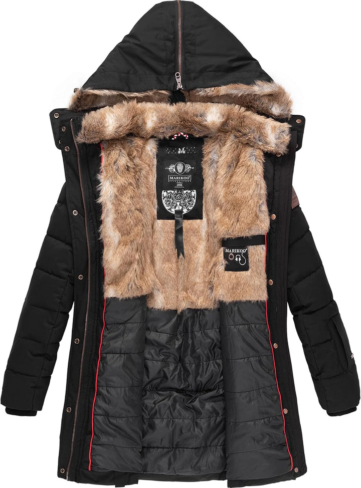 MARIKOO Damen Warmer Winter Steppmantel mit Kapuze Lieblings Jacke XS-XXL L Schwarz, L Schwarz
