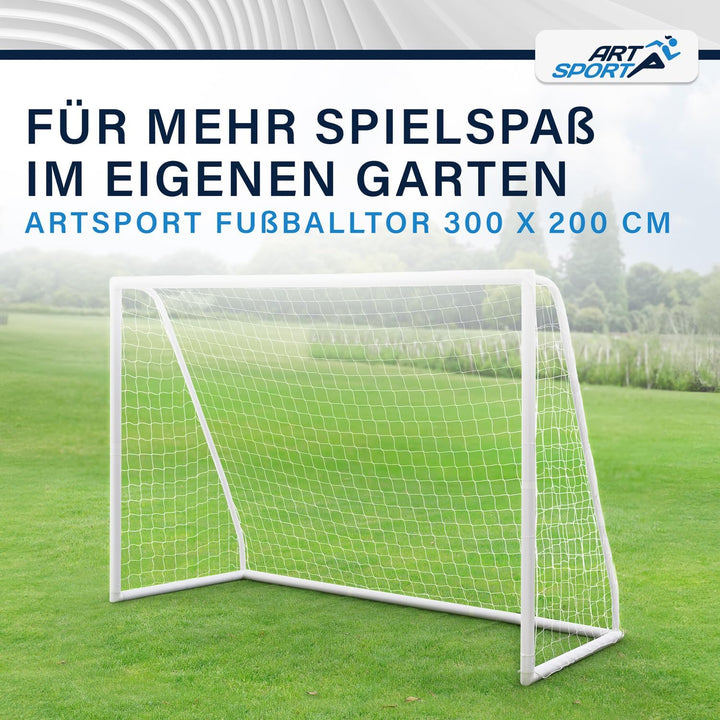ArtSport Fussballtor 300x200 cm / 180x120 cm mit Netz, Erdhaken & Tragetasche - Klicksystem für einf
