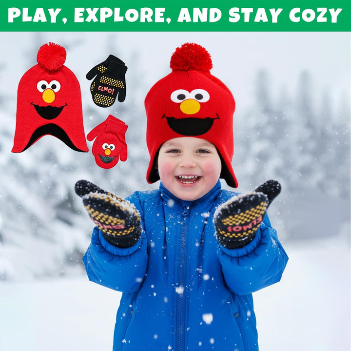 Sesame Street Jungs Elmo Hut und 2 Paar Handschuhe Cold Weather Set Alter 2-4 Orange, Schwarz
