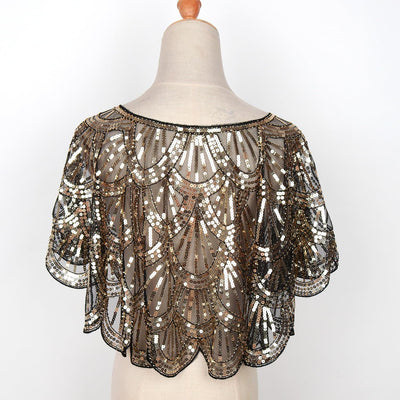 keland Damen Festlich Pailletten Umhang Schal Schultertuch Stola Tuch für Abendkleid Z-schwarz & Gol