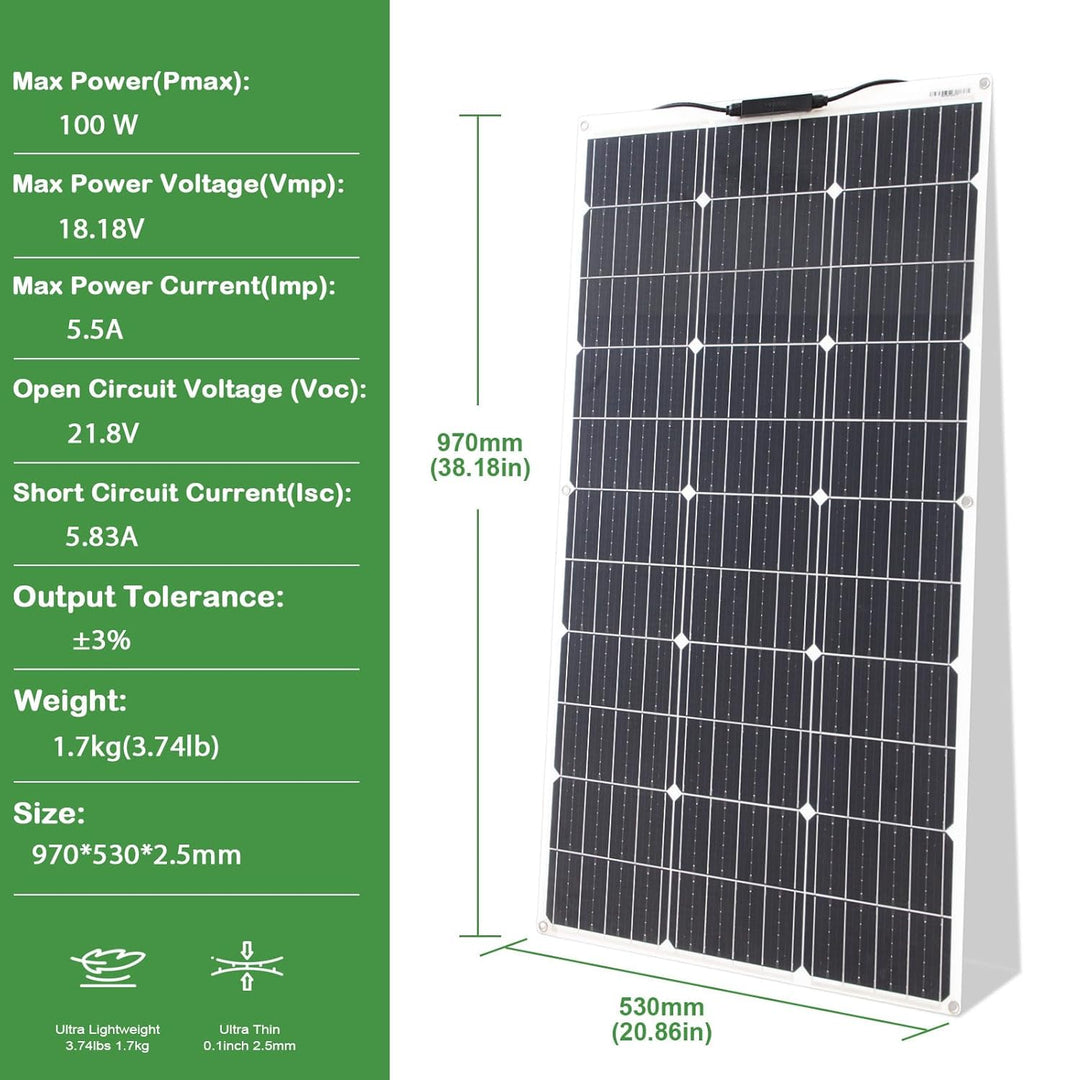 100W Flexibles Solarpanel System Kit Monokristallines Solarpanel Modul 20A 12V/24V Solarladeregler,